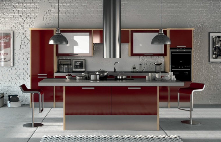 couleur tendance cuisine meubles rouges et gris