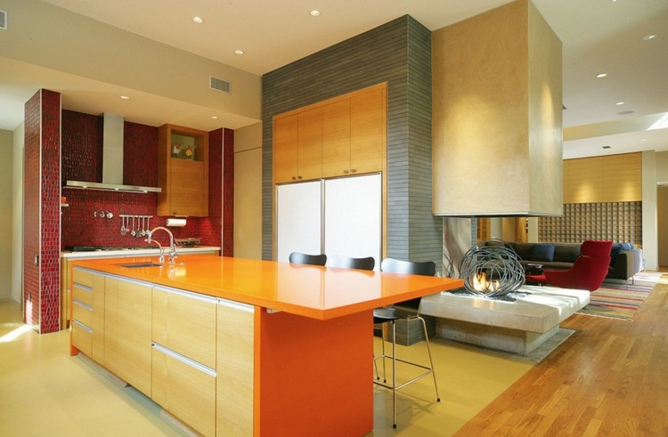 cuisine design orange rouge