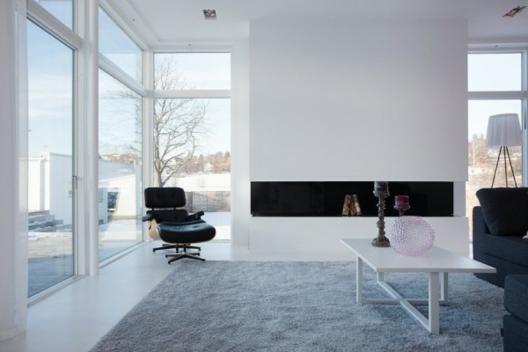 idée décoration moderne appartement intérieur tapis de sol gris clair 