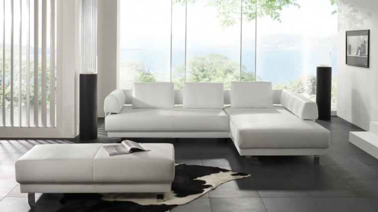 cadre déco idée salon intérieur blanc gris design canapé d'angle blanc