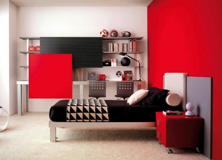 déco chambre ado rouge noir idée lit meuble