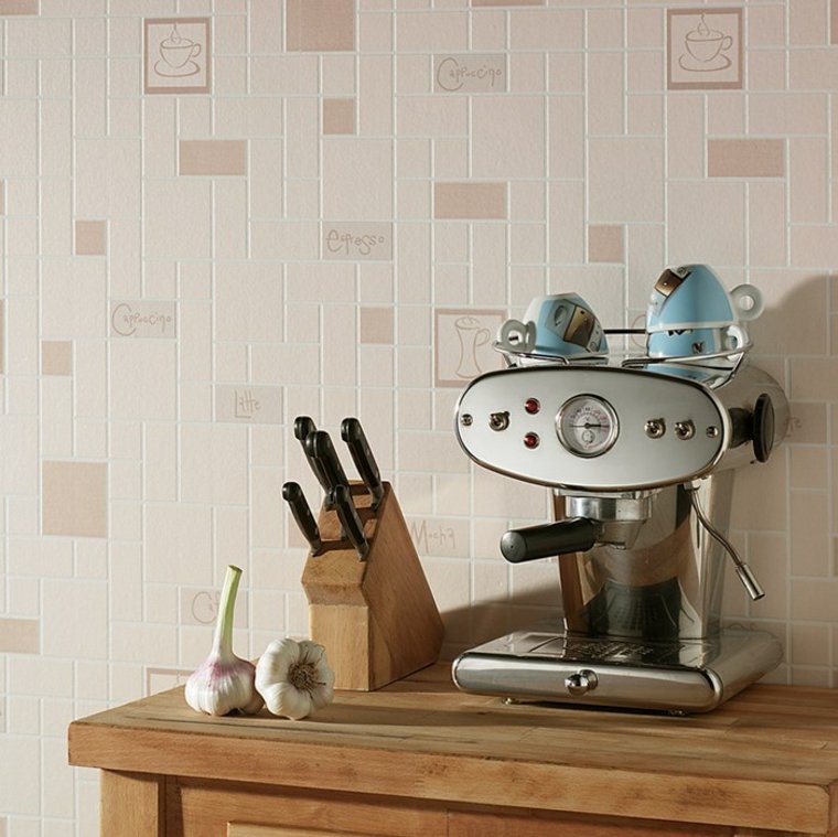 decoration mur cuisine moderne papier peints carreaux