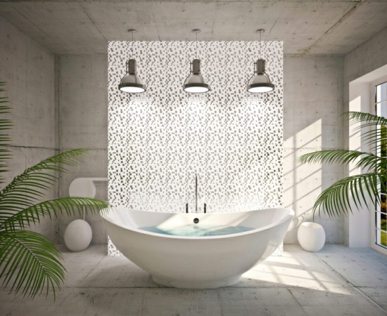 intérieur moderne baignoire plante palme déco original intérieur blanc