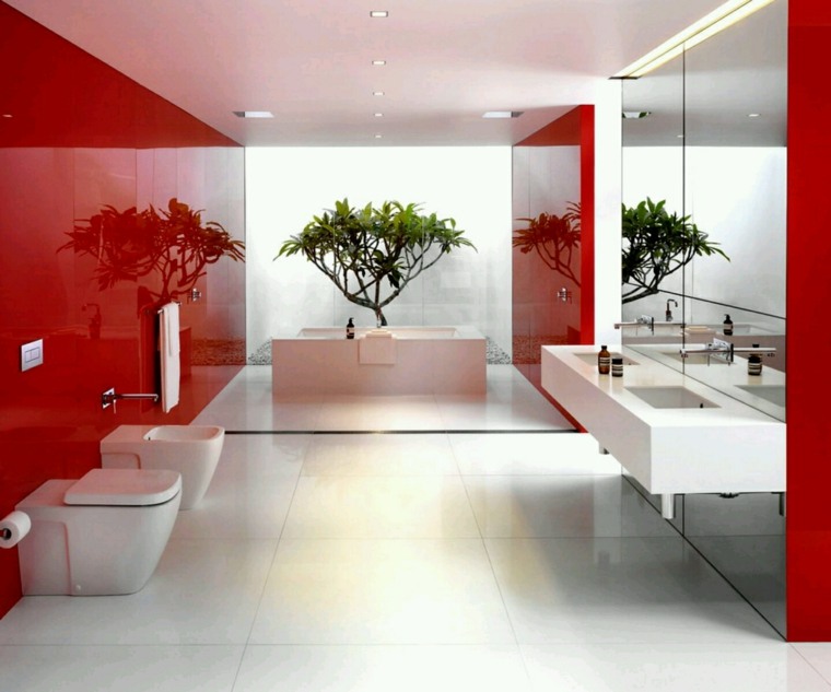 salle de bain rouge deco toilette zen