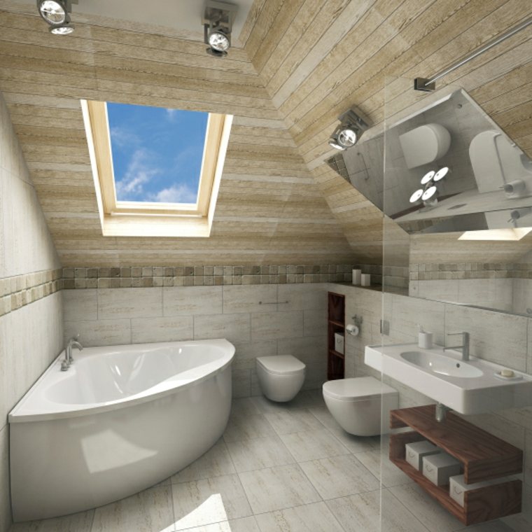 salle de bain moderne idée déco baignoire blanche moderne miroir