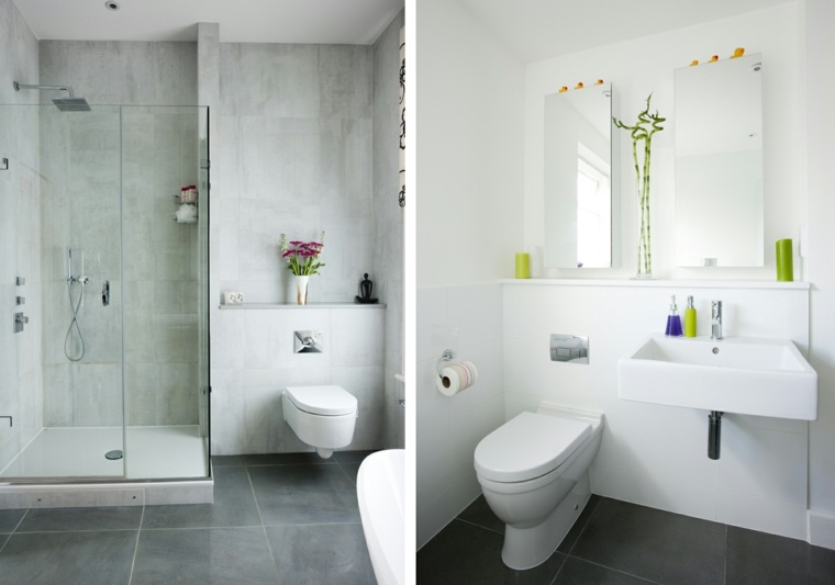 idée décoration aménagement toilettes wc cabine de douche miroir
