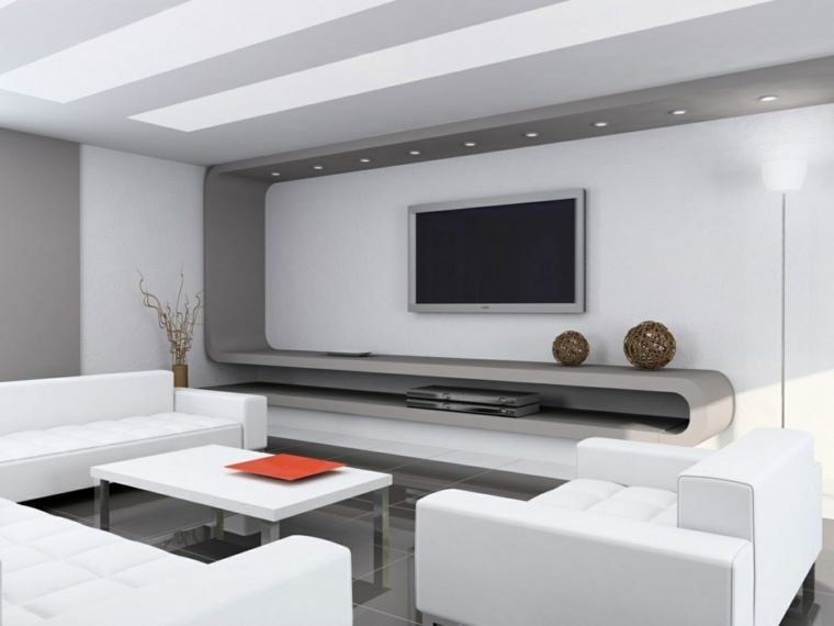 aménagement salon idée canapé blanc moderne orange déco style minimaliste 