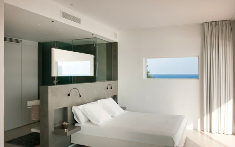 chambre avec salle de bain idée cabine douche aménagement lit design