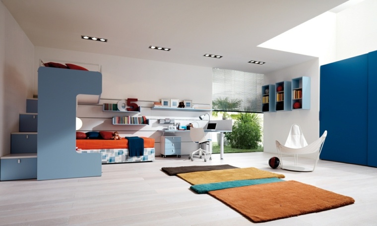 idee-deco-chambre-ado-bleu-orange-tapis-de-sol