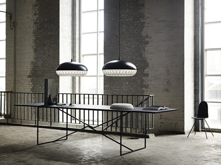 design moderne table noire rectangulaire luminaire suspendu