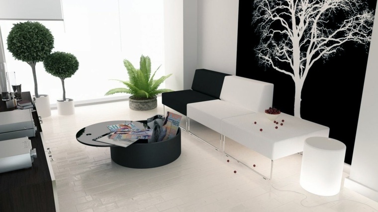 décorer intérieur moderne idée canapé blanc et noir végétaux 