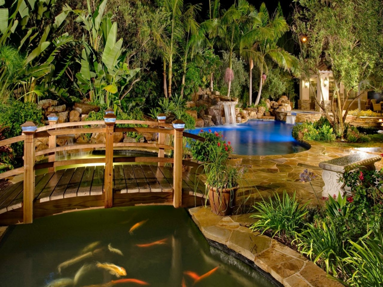 jardin zen déco piscine extérieure cascades eau