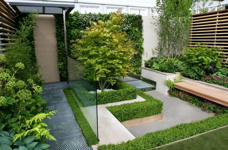 jardin bancs bois décoration terrasse moderne