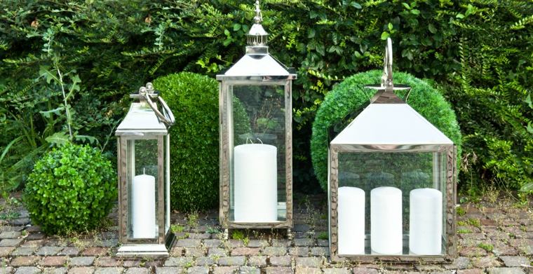 lumière jardin idée bougie blanche design lanterne métal verre 