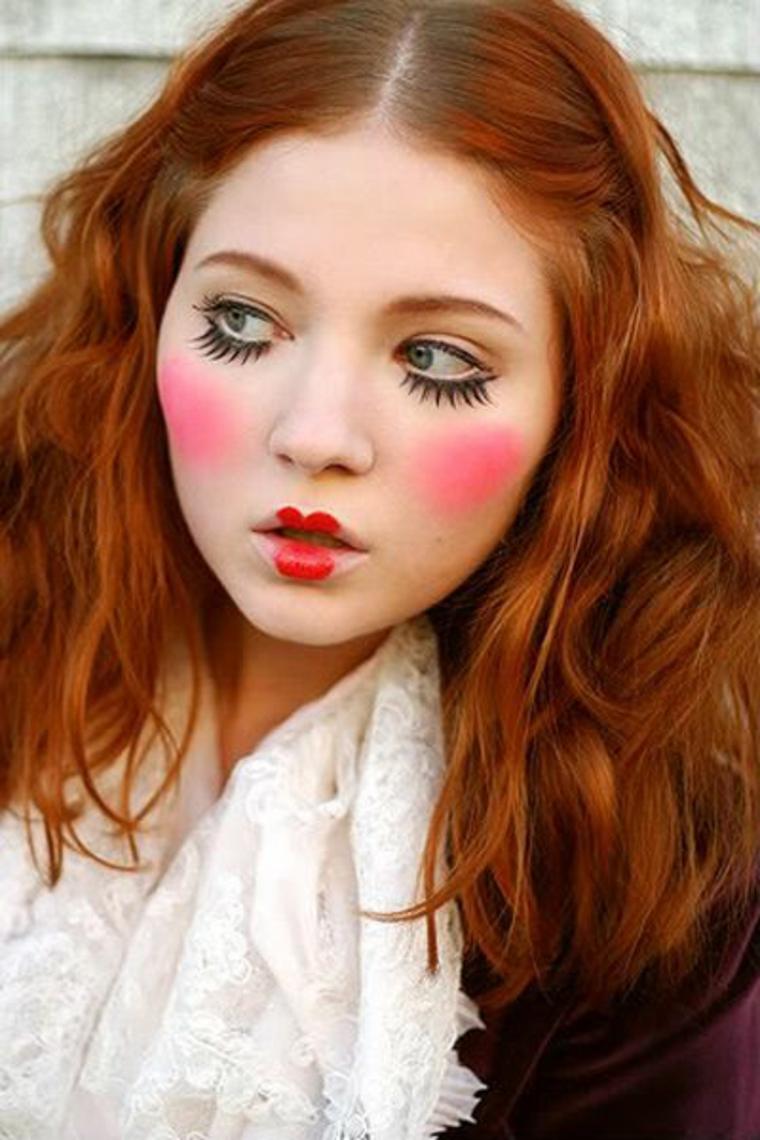halloween maquillage poupée rouge à lèvre poudre