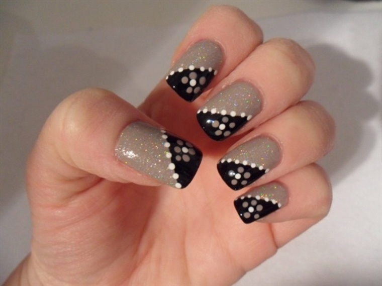 décoration ongles idée ongles en gel gris noir tendance