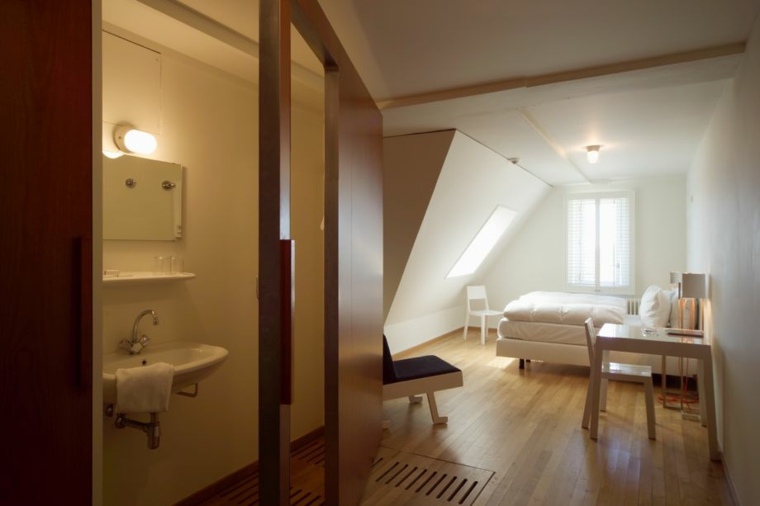 salle de bain moderne closion bois design chambre lit lampe idée 