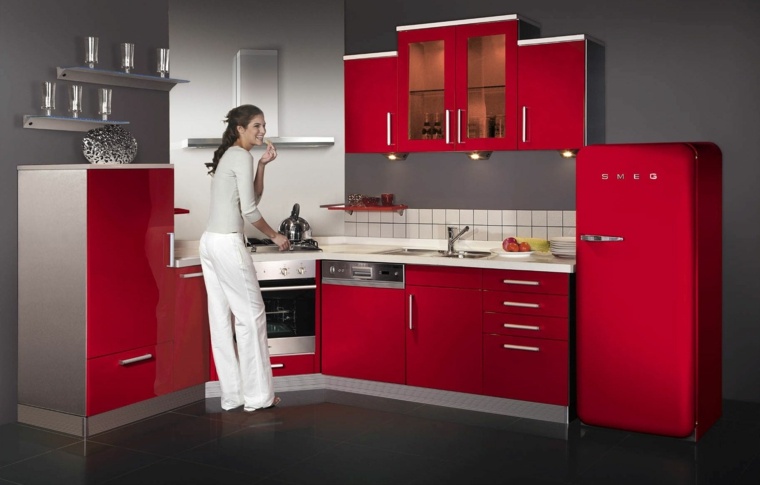 petite cuisine rouge meuble moderne