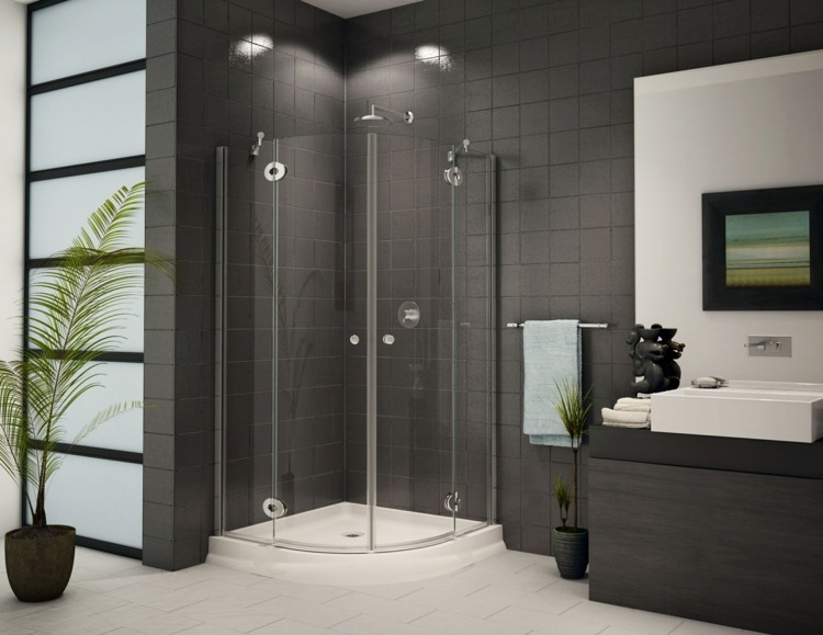 salle de bain avec douche italienne gris blanc
