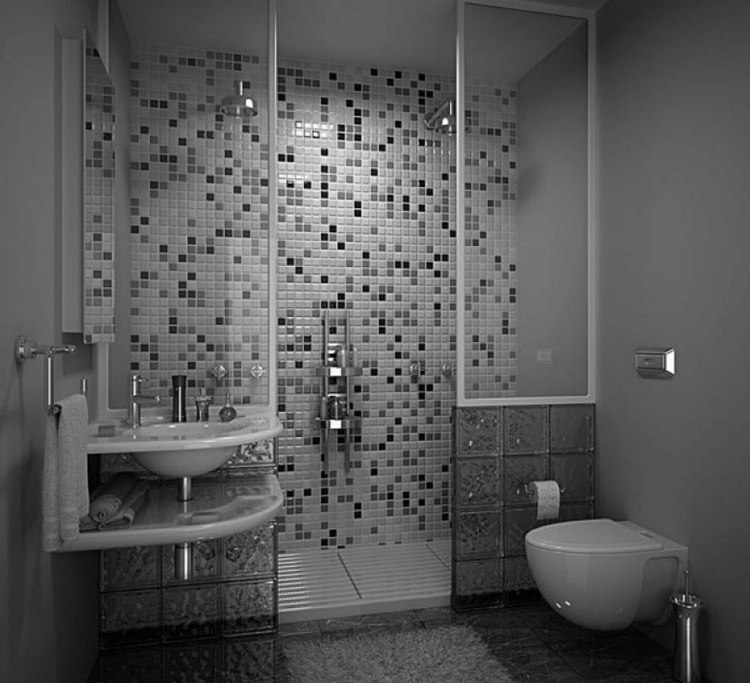 salle de bain avec douche italienne noir blanc
