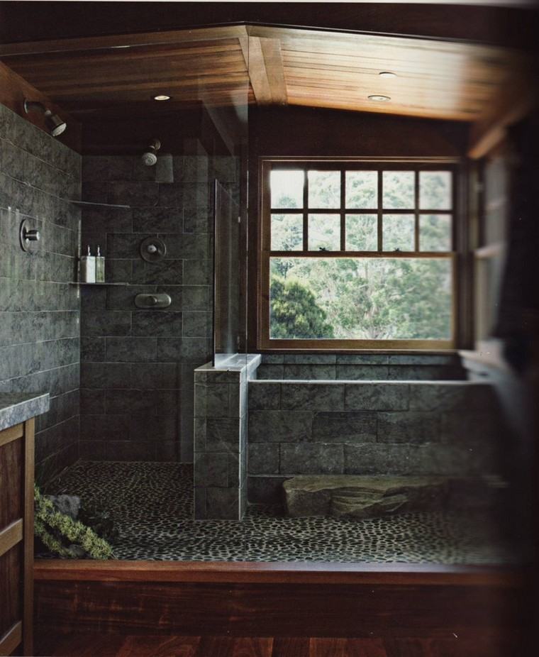 salle de bain pierre et bois baignoire design