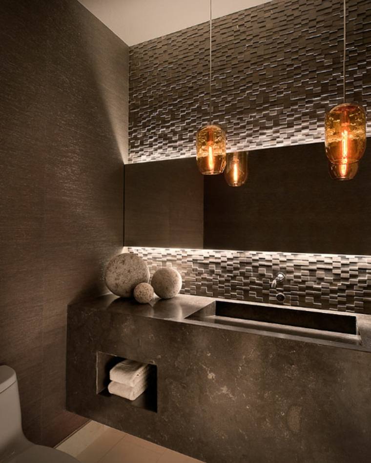 aménager salle de bain idée original luminaire suspendu lavabo évier pierre design moderne idée 