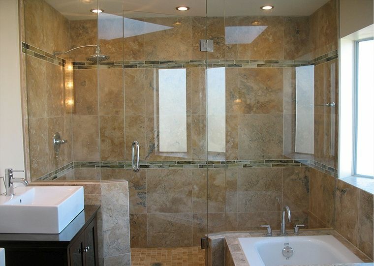 décor salle de bain travertin douche italienne 