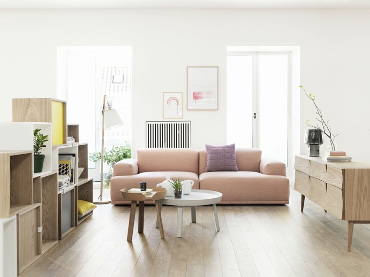 aménagement salon moderne idée canapé rose design minimaliste scandinave