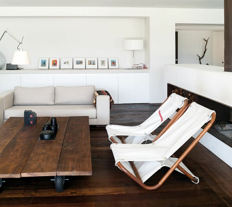 intérieur contemporain table bois palette fauteuil cadres