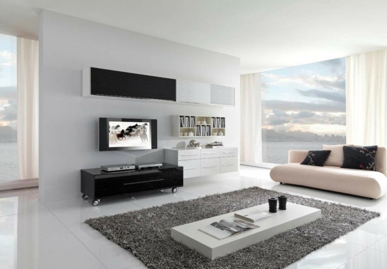 canapé rose claire design idée salon aménagement tapis de sol gris meuble TV