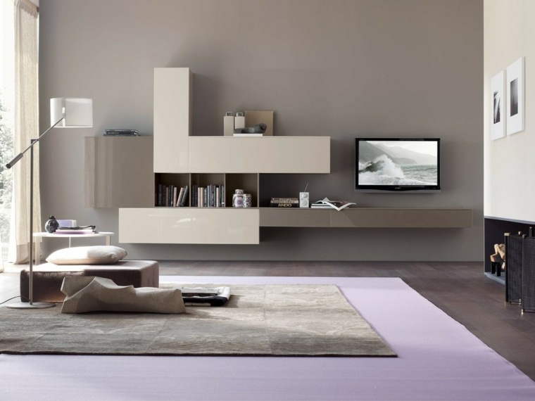 salon moderne gris idée aménagement tapis de sol mobilier design 