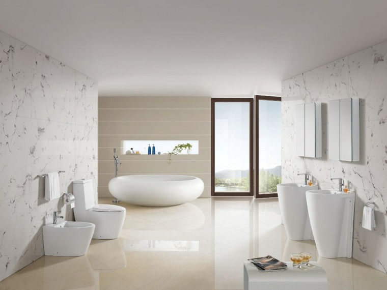 déco intérieur blanc moderne évier baignoire blanche miroir mur