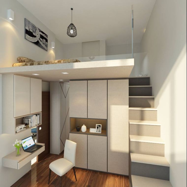 aménagement loft moderne lits adulte mezzanine