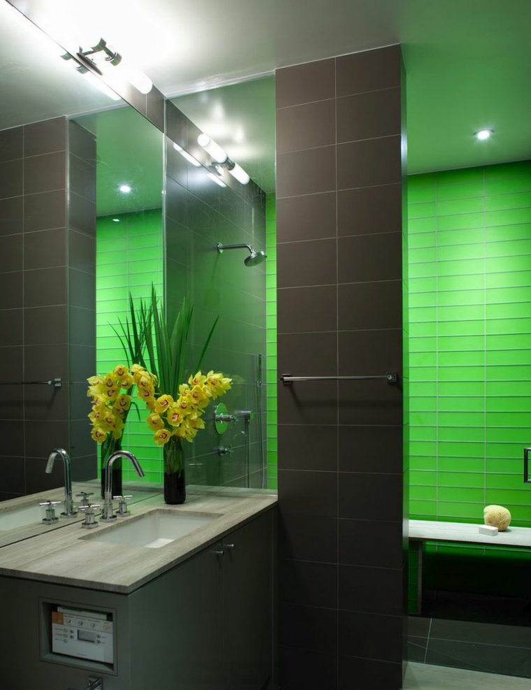 intérieur salle de bain design carrelage pour douche vert 