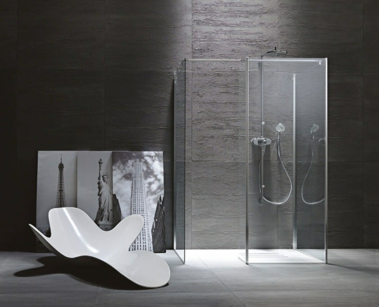 idée carrelage salle de bain cabine de douche fauteuil blanc 