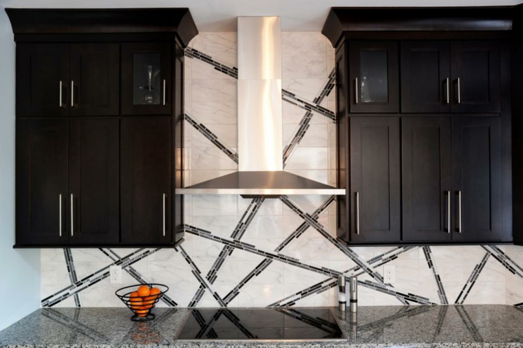 carrelage cuisine marbre design meuble bois noir 