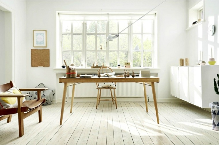 idée déco studio style minimaliste design table en bois cadres