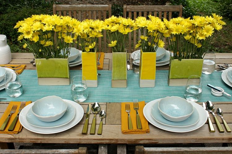 déco table automne jaune bleu