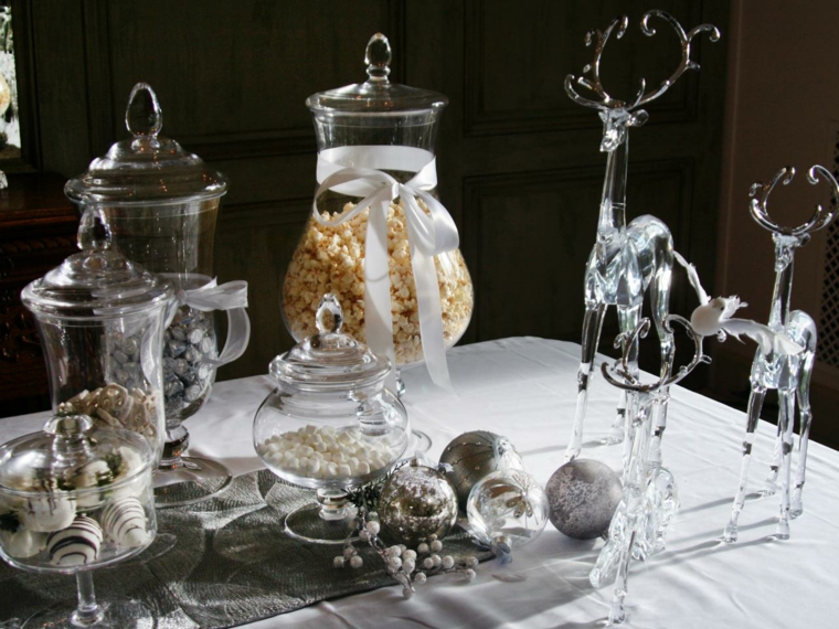ornements table noel neige blanc 