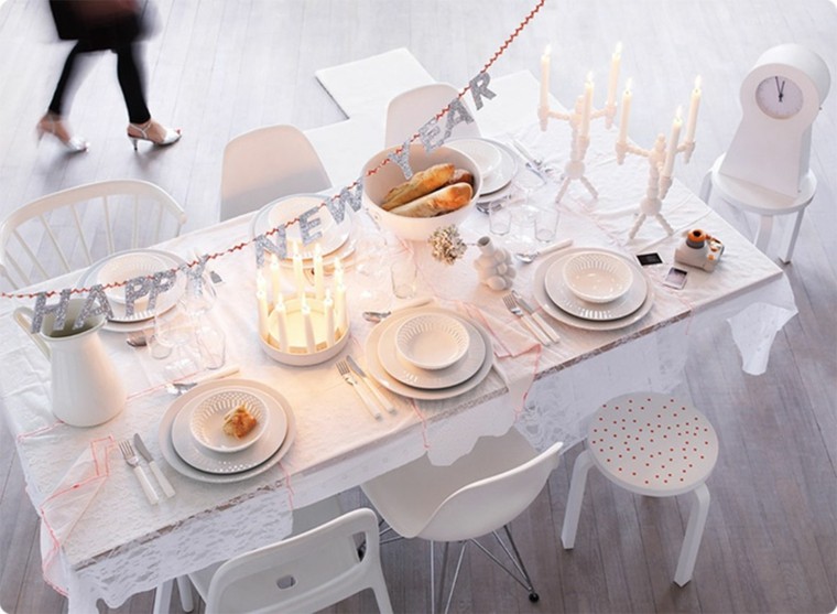 decoration diner noel table blanc