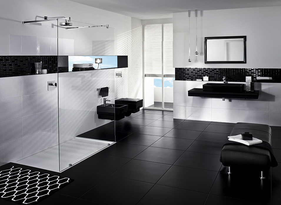 salle de bain moderne design carrelage noir cabine de douche 