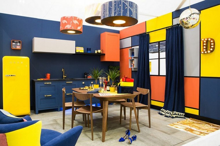 rideaux et voilages design bleu moderne table bois