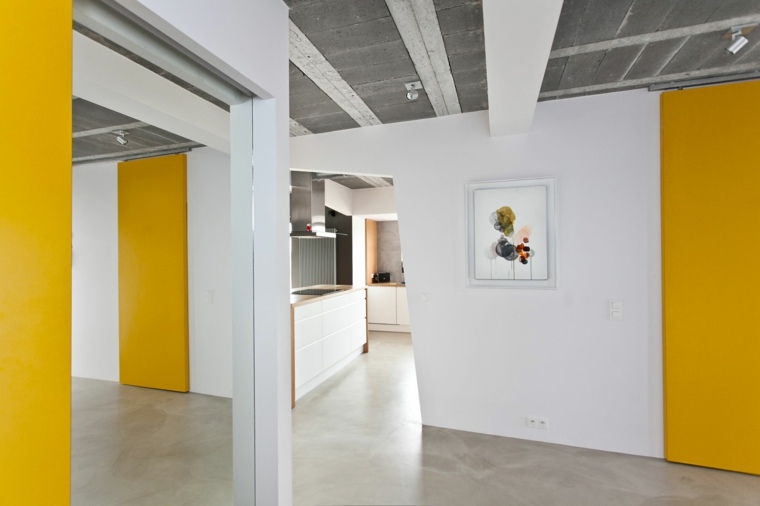 déco minimaliste intérieur moderne jaune blanc design béton ciré 
