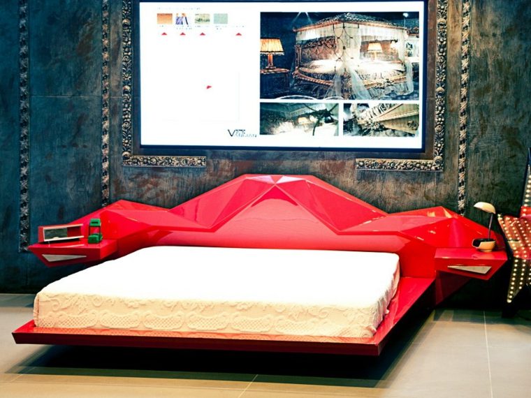 tete de lit lit rouge chambre design moderne 