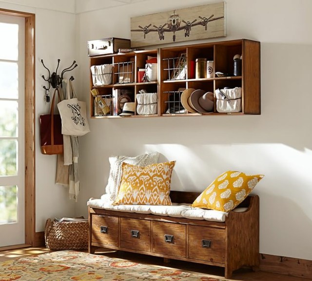 meuble entrée design bois idée rangement étagères 