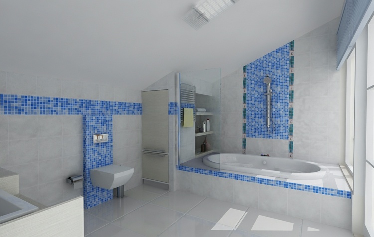 mosaïque salle de bain bleu