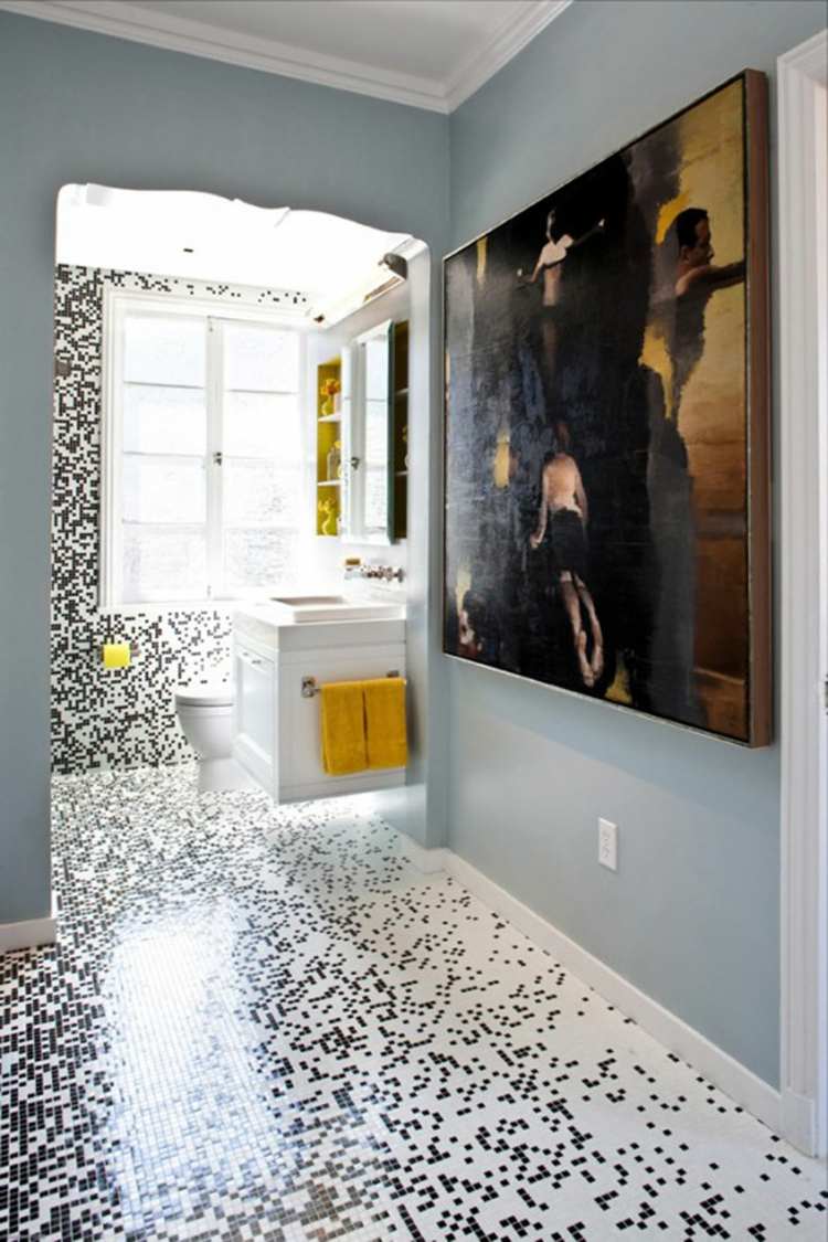 mosaïque salle de bain noir blanc