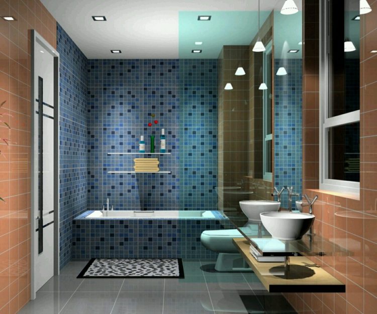 mosaïque salle de bain nuance bleue