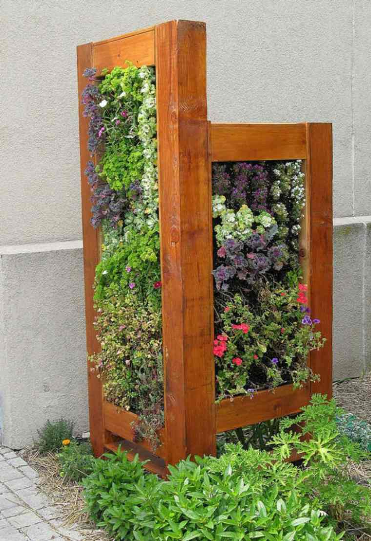 jardins verticaux idée bois plantes extérieur jardin