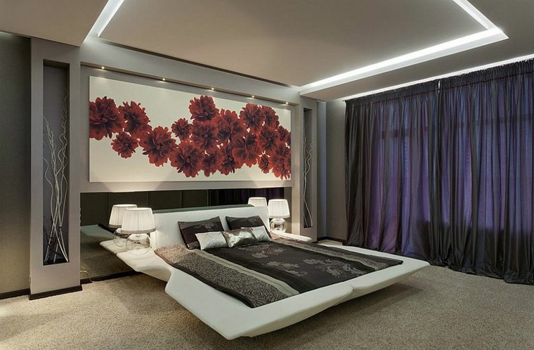 chambre à coucher moderne lit rideaux déco tête de lit 